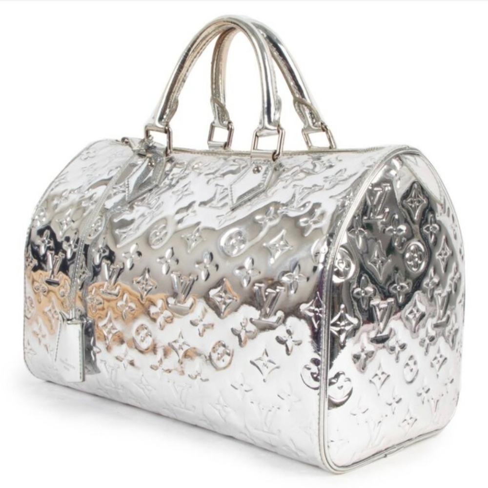 Louis Vuitton Limited Edition Silver Metallic Monogram Miroir Speedy 35 Bag. - Picture 14 of 16